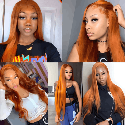 Vibrant Dark Orange Straight 13x4 Lace Front Wig - Real Human Hair Style