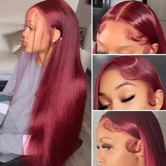 Wine Red Long Straight Lace Front Wig - High-Grade Heat Resistant Fiber